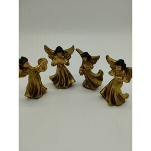 Set of 4 Vintage Italy Gold Nativity Christmas Angels Ornaments Plastic 2.5"